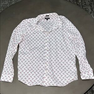 Express White Shirt Button Down Shirt with Flamingo Vacation Pattern Slim